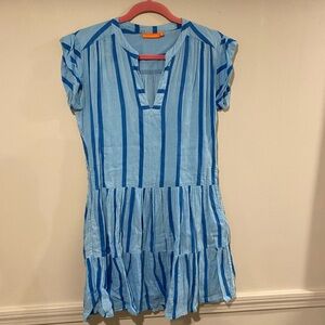 Oliphant Blue Striped Roll Sleeve Dress